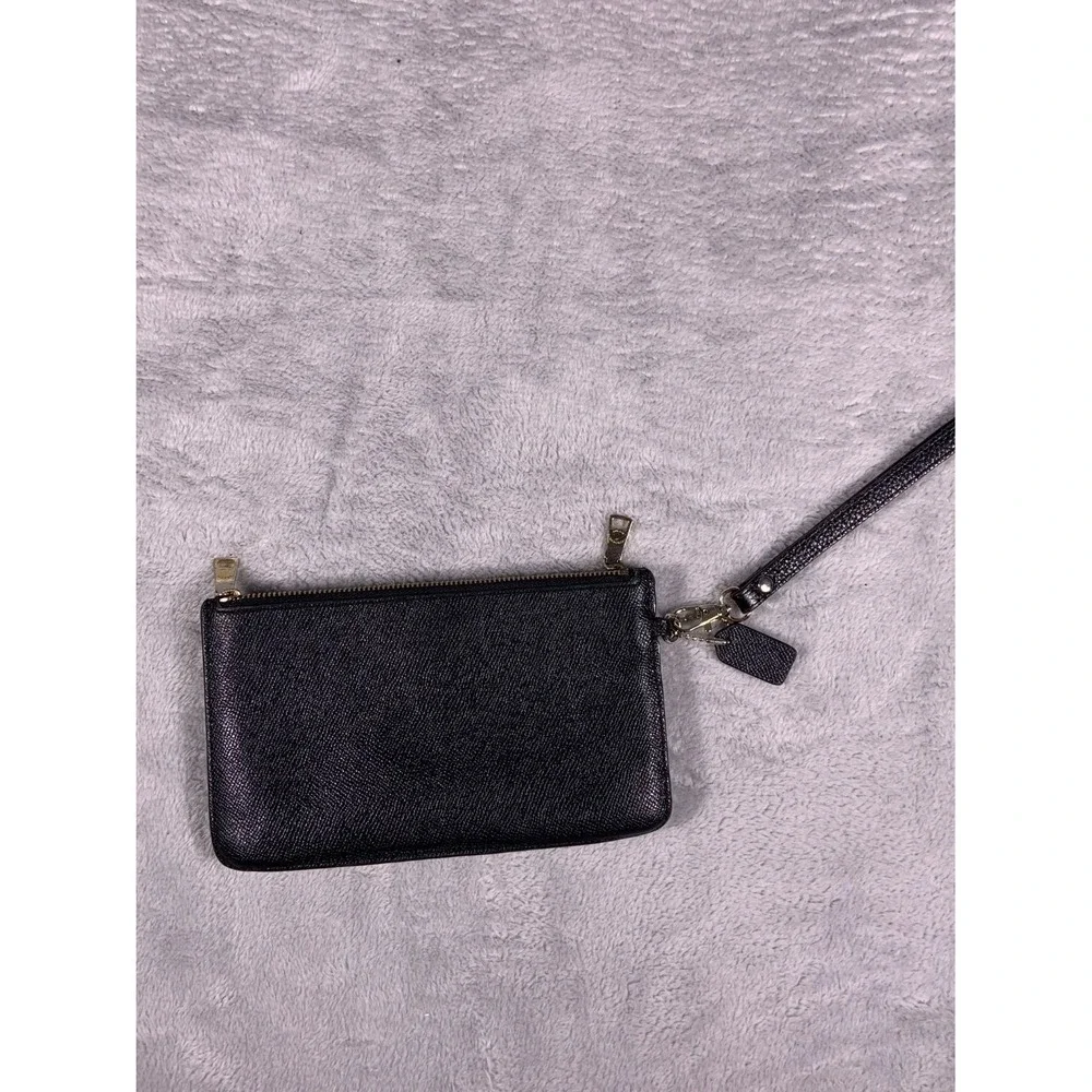 Coach Wristlet Wallet OS Black Leather Gold-tone Hardware Textured Exterior